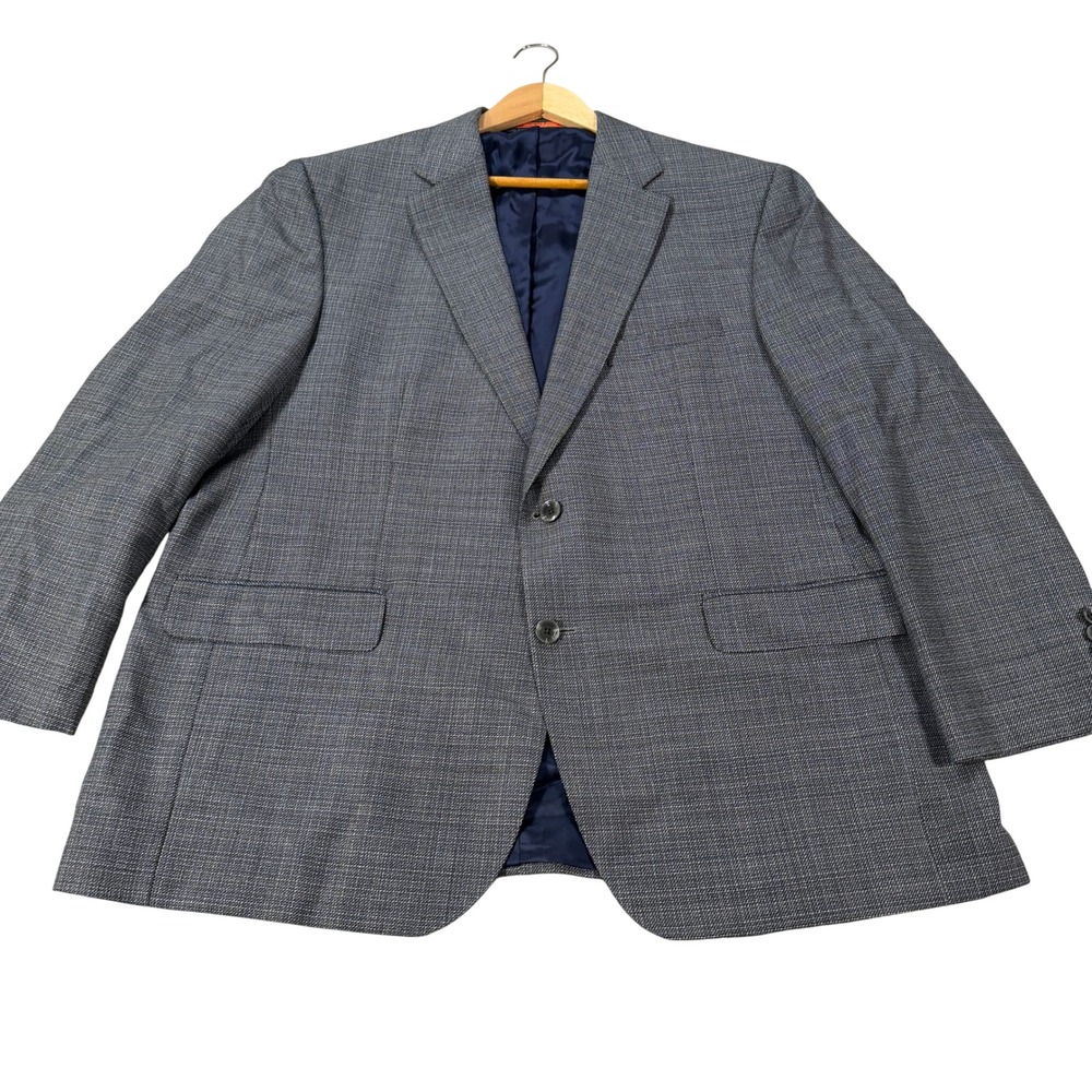 Cremieux Mens 48R Blazer Blue Gray Check Wool Norman-R SPJ Modern Classic Fit